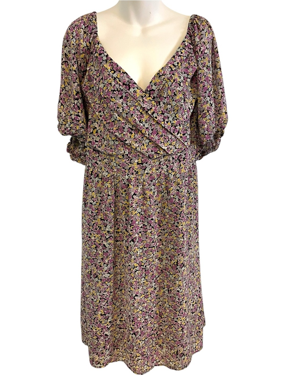 Addition Elle Purple Floral Puff Sleeve Smocked Dress